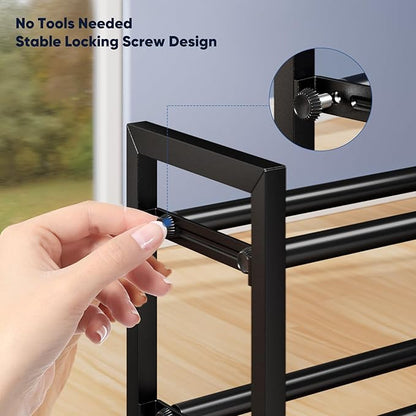 Abiglifty 3-Tier Expandable Shoe Rack,17"-33" Adjustable Shoe Rack for Closet,Metal Shoes Shelves for Front Door Entrance, Garage & Corridor, Free Standing Shoe Holders, Easy to Assemble,Black