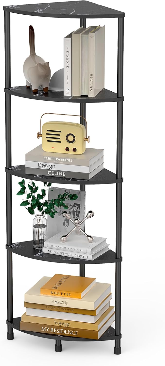 Book Shelf Corner Shelf, 5 Tier Corner Bookshelf Display for Living Room Decor, 44.1