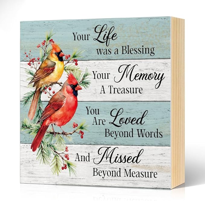 Your Life Was A Blessing Wood Block Plaque Box Sign for Home Living Room Coffee House Bar Shelf Table Office Decoration, Bird Art Decor Gifts for Women Mom Wife Sister Hostess Family Friends