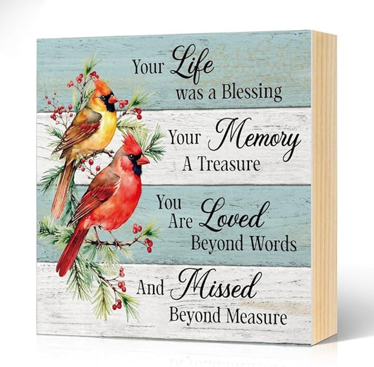 Your Life Was A Blessing Wood Block Plaque Box Sign for Home Living Room Coffee House Bar Shelf Table Office Decoration, Bird Art Decor Gifts for Women Mom Wife Sister Hostess Family Friends