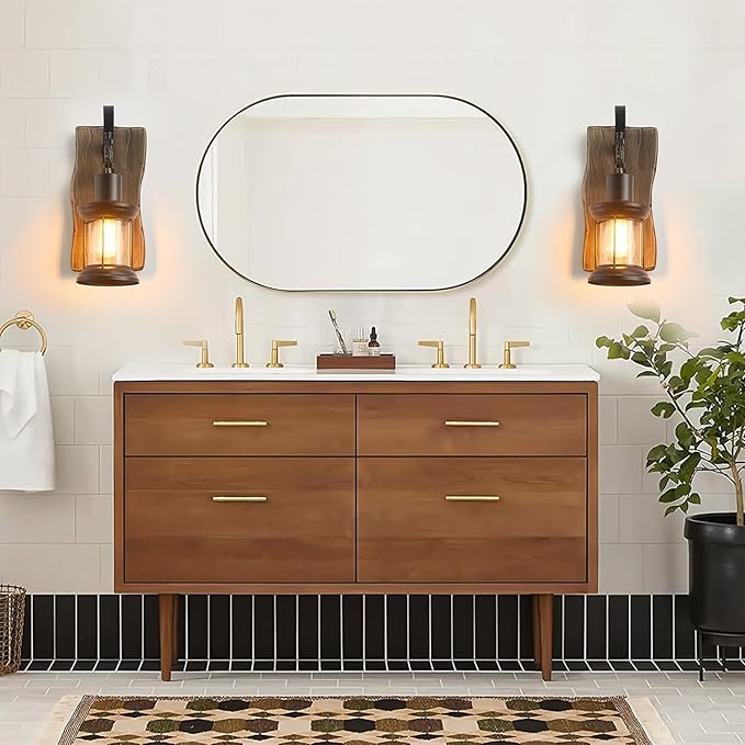 Vintage Industrial Wall Sconce, Rustic Light Fixtures Wood Metal Farmhouse Indoor Black Wall Sconce Fixture for Dining Room, Hallway, Hotel, bar, Porch Corridor Decorate
