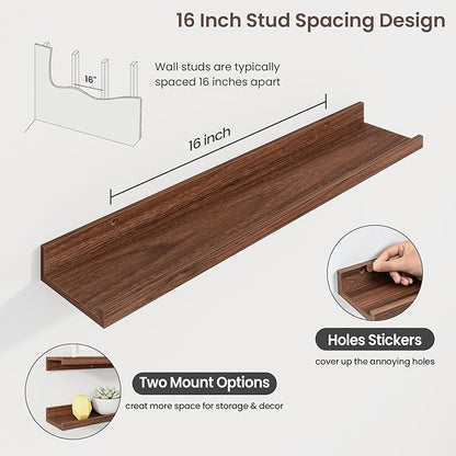 Axeman 30 Inch Floating Shelves | Walnut Picture Ledge Shelf Set of 3 | Rustic Wood Wall Shelves with Lip | 30" Walnut Picture Shelf for Wall with Ledge | Photo Shelves