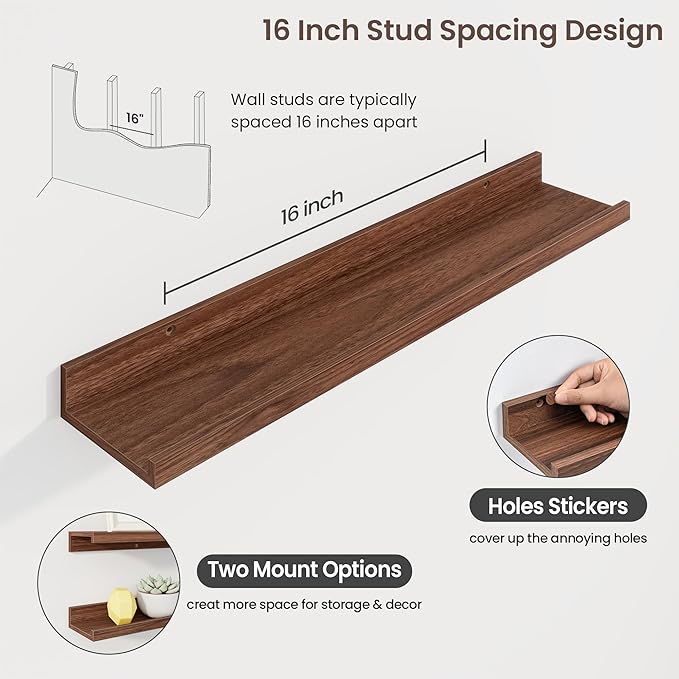 Axeman 30 Inch Floating Shelves | Walnut Picture Ledge Shelf Set of 3 | Rustic Wood Wall Shelves with Lip | 30