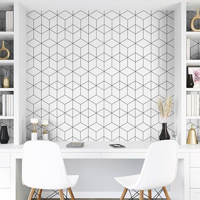 Removable Wallpaper White and Black Contact Paper for Cabinets Stripe Peel and Stick Wallpaper Self Adhesive Contact Paper for Wall Covering Vinyl Rolls 118