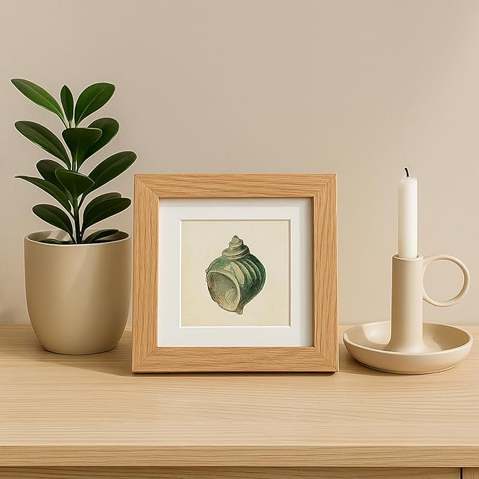 puthiac 4x4 Solid Oak Wood Picture Frame, Fits 3x3 with Mat or 4x4 Without Mat, Wall or Tabletop Display with Stand, Plexi Front, 1 Pack, Natural Oak