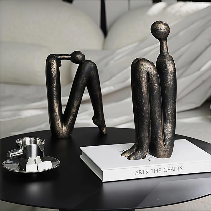 Book Ends for Shelves, Artistic Resin Sculpture Book Stoppers, Minimalist Home Office Decorative Gift for Book Lovers & Designers, Perfect for Bookshelf & Desk Organization, Set of 2