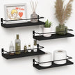 RICHER HOUSE Bathroom Floating Shelves with Guardrail, Set of 4 Rustic Wall Mounted Storage Shelves, Over Toilet - Black
