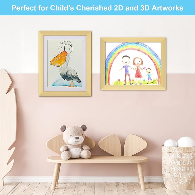 [2 Pack] Kids Art Frames, 10x12.5 Front Opening Kids Artwork Frames Changeable, Displays 8.5x11 With Mat and 10x12.5 Without Mat, Holds 50 Pcs, for 3D Picture, Crafts, Hanging Art, Portfolio Storage