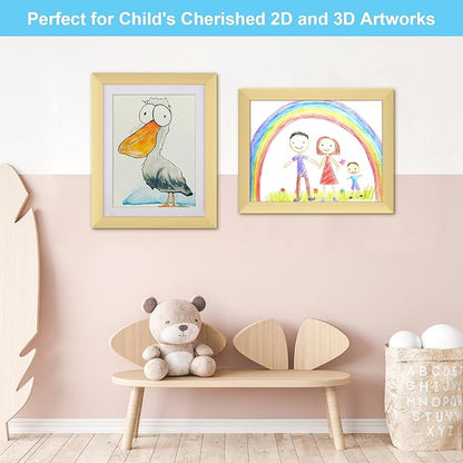 [2 Pack] Kids Art Frames, 10x12.5 Front Opening Kids Artwork Frames Changeable, Displays 8.5x11 With Mat and 10x12.5 Without Mat, Holds 50 Pcs, for 3D Picture, Crafts, Hanging Art, Portfolio Storage