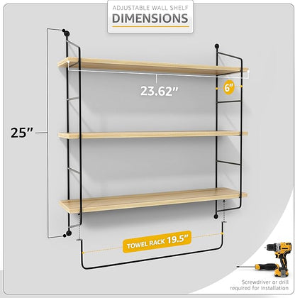 Sorbus 3-Tier Floating Bathroom Shelves for Wall - Wood Wall Storage for Towels, Over The Toilet Storage Cabinet, Gaming Floating Shelves, Bathroom Accessories, and Home Decor (Maple)