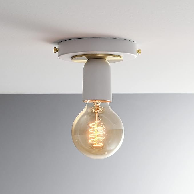 BRIGHTTIA Luna Uno 1-Light Wall Sconce - Mid Century Industrial Modern Flush Mount Fixture for Wall & Ceiling - Minimalist Lamp for Bathroom and Small Spaces - White & Gold (BC0026-1WG)