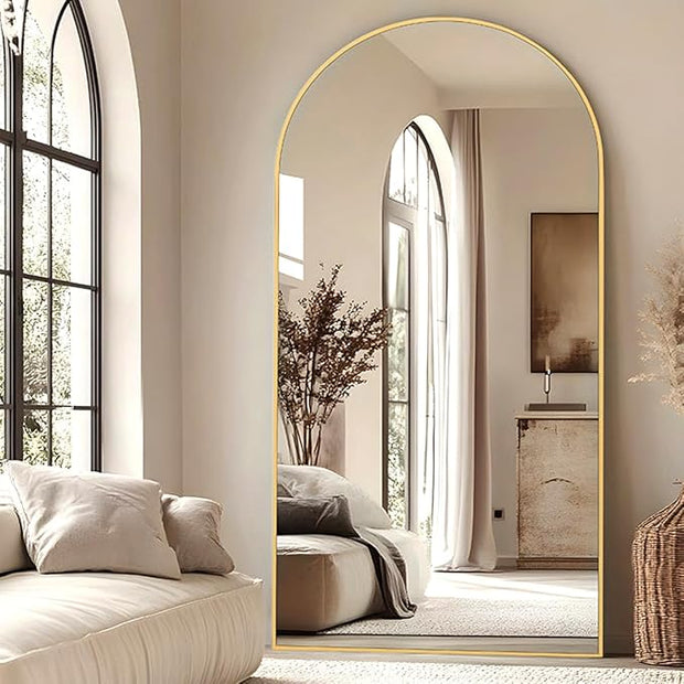 Arched Full Length Mirror, Floor Mirror with Stand, 90"x46" Large, Oversize, Gold