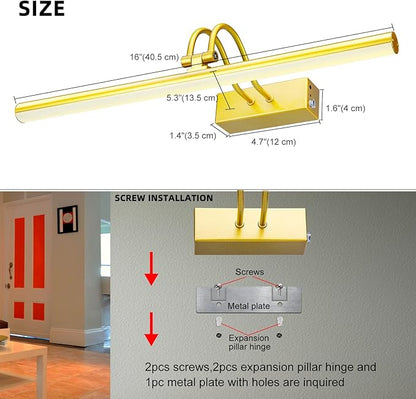 Picture Light,Picture Lights for Wall Cordless,16" Picture Lights with Timer and Dimmable,Battery Wall Lights for Display Gallery Painting Art Frame Portrait-Gold
