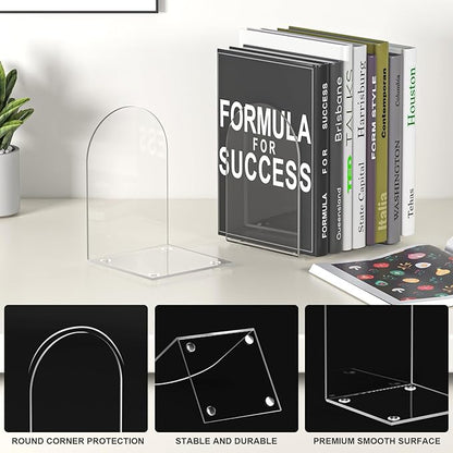 Acrylic Bookends 8 Pieces, Book Ends for Shelves, Clear Bookends for Book Shelves and Desktop Organizer, Transparent Shlef Book Stopper for Home Office Supplies