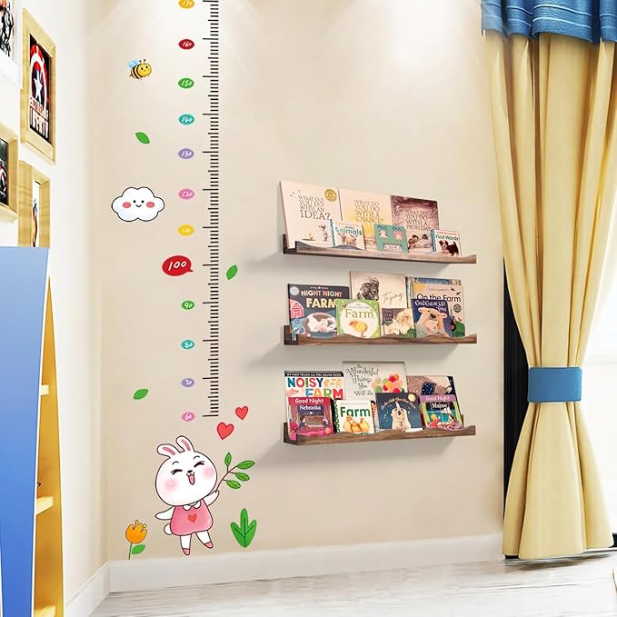 AZSKY Floating Bookshelf for Kids, Floating Shelves for Wall Cloud Picture Ledge Shelf Walnut 23.6 Inches Nursery Book Shelves Set 3, Baby Book Shelf for Toddler Room, Baby Room, Nursery Decor