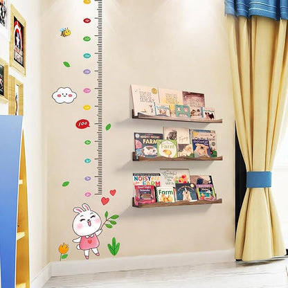 AZSKY Floating Bookshelf for Kids, Floating Shelves for Wall Cloud Picture Ledge Shelf Walnut 23.6 Inches Nursery Book Shelves Set 3, Baby Book Shelf for Toddler Room, Baby Room, Nursery Decor