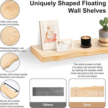 AZSKY Live Edge Floating Shelves for Wall, 36 Inch Floating Shelf, Farmhouse Decor Thick Unique Wood Shelf for Storage Living Room Bedroom Kitchen-Wall Shelf Set of 1 Natural Pine