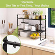 Expandable Cabinet Shelf Organizer Rack, Stackable Kitchen Countertop Organizer Storage Shelves, Adjustable Height Pantry Counter Shelf Riser Spice Rack (Black, 2 Pack)