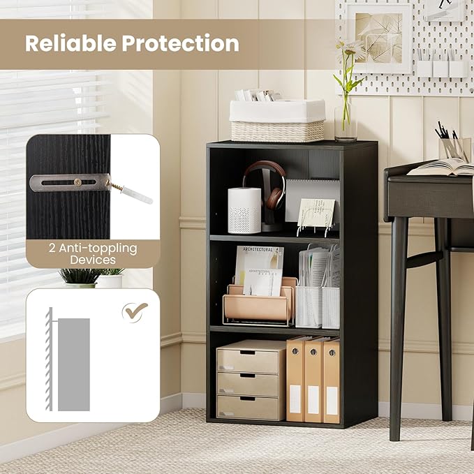 Giantex 2 Pieces 3 Shelf Bookcase Book Shelves Open Cube Storage Cabinet Multi-Functional Home Office Bedroom Furniture Display Bookcases, Black