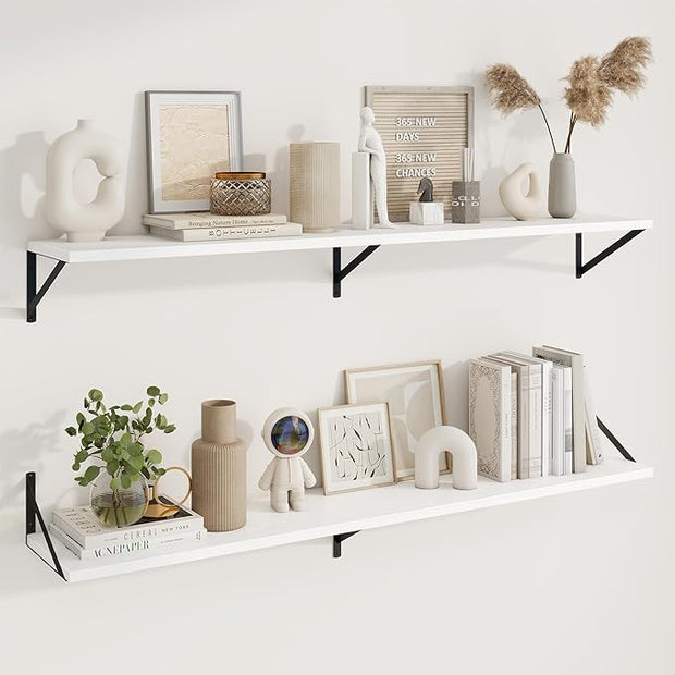 Axeman Deep Floating Shelves | 55 Inch White Wall Shelves Set of 2 | 10 Inch Deep Wood Floating Shelves for Wall | 55" W x 10" D White Shelves for Living Room Bathroom Kitchen