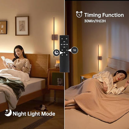 Battery Operated Wall Sconce Set of 2, 10400mAh Rechargeable Wall Sconces, 3000K-6000K Dimmable, 350°Rotate, Indoor Wall Lights for Bedroom Living Room Bathroom, Black Walnut, 31.5 Inch