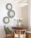 Natural Mother of Pearl Mirror Wall Decor for Bedroom Bathroom, 3PCS Geometric Wall Art Modern Home Office, Handmade Mosaic Art Circle Sculptures for Kitchen Living Dining Room (Black White)