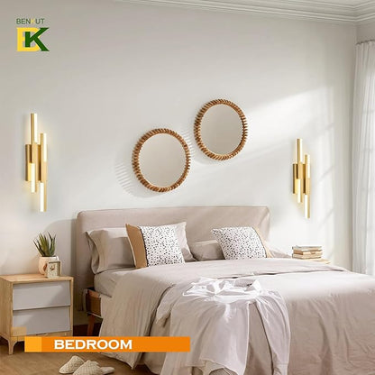 Modern LED Vanity Lights Set of 2, Gold Wall Sconce with Remote Control Dimmable Indoor Wall Light Bedside Remote Sconce for Bedroom Bathroom Living Dining Room (2 Pack H19.7’’)