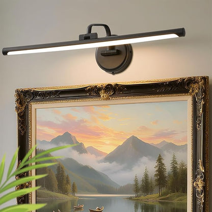 Hardwired Picture Light for Wall, 24 Inch Modern Black Dimmable Frame Light with Adjustable Swing Arm, 3CCT LED Art Display Light for Paintings,120 Volts Gallery Wall Light, Hallway Vanity Light, 8W