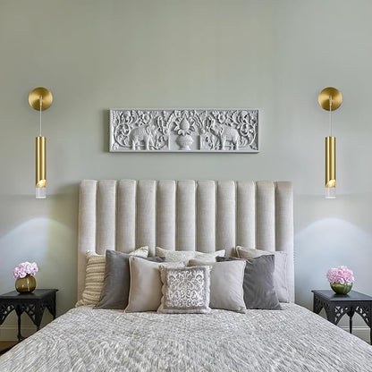 Gold Wall Sconces Set of Two Modern LED Wall Lights Acrylic Wall Lighting Bathroom Vanity Light Fixture Indoor Wall Fixture for Bedroom Bedside Living Room Corridor Hallway