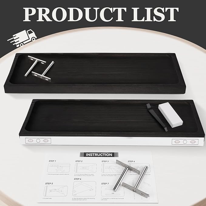 Solid Wood Floating Shelves for Wall 36 inch Bathroom Hanging Wall Shelves Set of 2 for Living Room Bedroom Kitchen Farmhouse 36x6.7 inch - Black