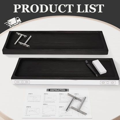 Solid Wood Floating Shelves for Wall 36 inch Bathroom Hanging Wall Shelves Set of 2 for Living Room Bedroom Kitchen Farmhouse 36x6.7 inch - Black