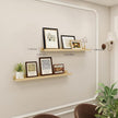 24inch Floating Picture Ledge Shelves 2-Pack, Oak Wall Mounted Shelves with Lip for Nursery, Kids Room, Living Room & Bedroom, Sturdy Floating Book Shelves for Photo Frames & Decor