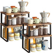 HOOBRO Cabinet Organizer Shelf Set of 4, Kitchen Counter Organizer, Kitchen Storage, Spice Rack, Nest, Stackable, Side-by-Side & L-Shape for Cabinet, Kitchen, Rustic Brown and Black BF33TLP201