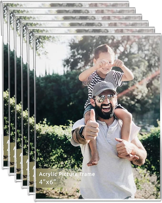 DZZ Clear Acrylic Photo Picture Frames Display Picture,Wall Mounting Clear for Home,School,office,-Vertical, 4x6, Set of 6