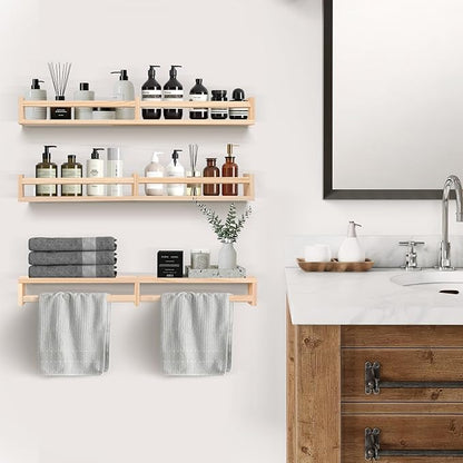 Nursry Shelves 32 inches Set of 3,Wood Floating Nursery Book Shelves for Wall,Wall Bookshelves for Kids,Transform Your Nursery into a Safe & Stylish Haven with Natural Wood Floating Shelves.