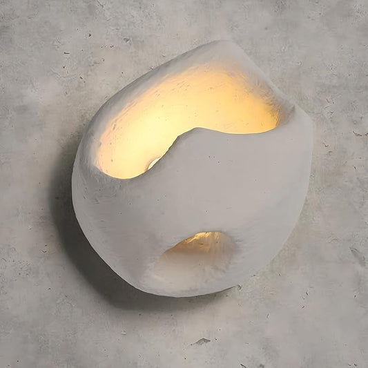Modern Wall Sconce Plug in, Indoor Wall Light Fixture, 2 Holes Minimalist Industrial Cement Stone Style Wall Mounted Lamp for Living Room Bedroom Vanity Hallway Stairs, Bulb Included