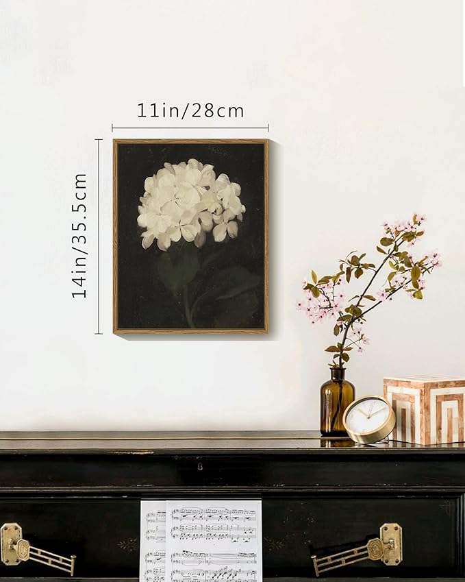 SHENIFY 11x14in Vintage Hydrangeas Ball Wall Home Decor Flower Classic Prints Kitchen Bathroom Office Decor - Natural Framed