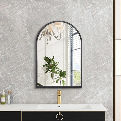 Arch Bathroom Mirror, Wall Mounted Mirror, Black Vanity Wall Mirror Metal Frame Home Decor for Bedroom, Entryway, Living Room 20"x16"