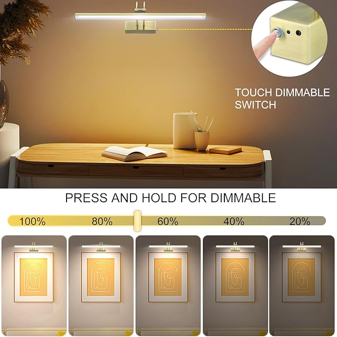 Picture Light, Picture Lights for Wall Cordless,16" Picture Lights with Timer and Dimmable,Battery Wall Lights for Display Gallery Painting Art Frame Portrait-AB