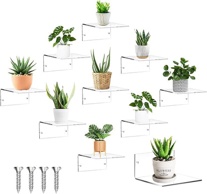 10 Pieces Small Floating Shelves for Wall 4'' Acrylic Mini Wall Shelf Acrylic Display Shelf Clear Hanging Shelves Room Decor for Bedroom, Bathroom, Living Room, Office