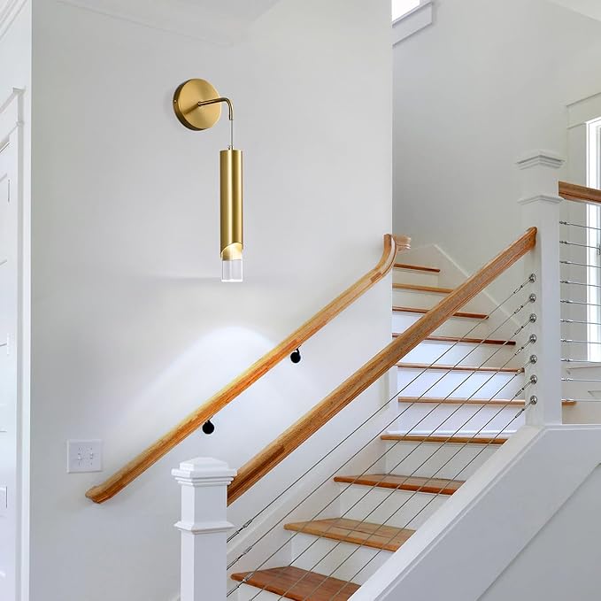 Gold Wall Sconces Modern LED Wall Lights Acrylic Wall Lighting Bathroom Vanity Light Fixture Indoor Wall Fixture for Bedroom Bedside Corridor Hallway Living Room（1-Pack）