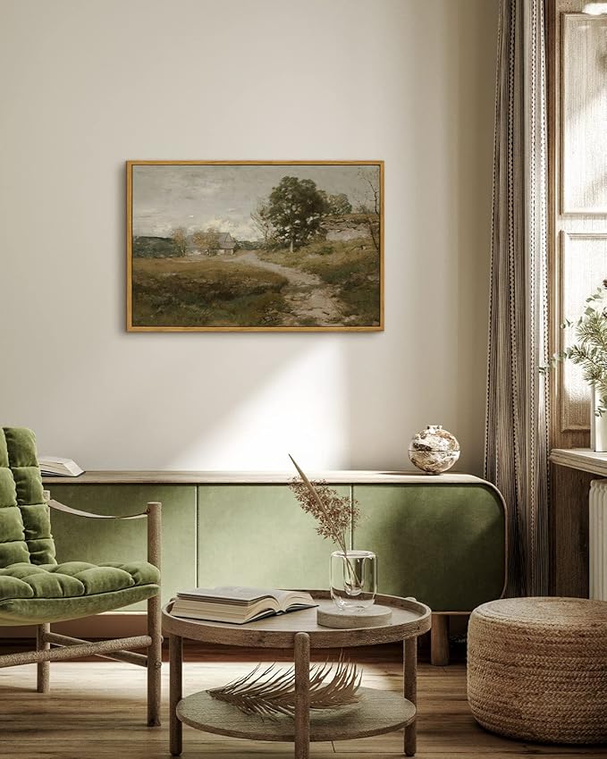 InSimSea Framed Canvas Wall Art Vintage Decor, Room Decor Classical Oil Painting Canvas Prints Arkville Landscape Vintage Wall Art Home Decor, 16