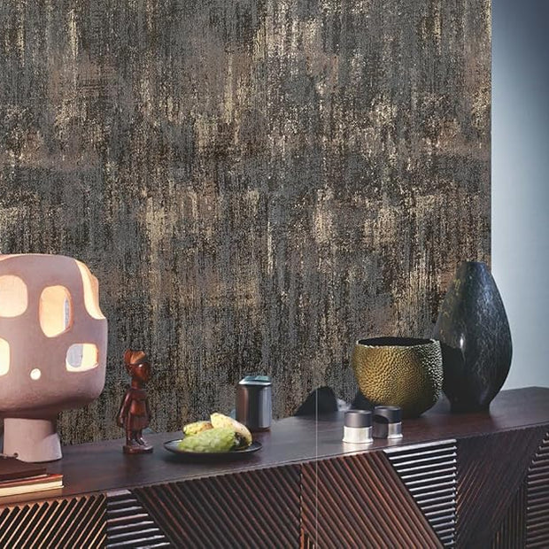 AM1NAH 17.7" X 472" Industrial Texture Metallic Wall Paper Non-Woven Distressed Wallpaper