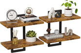 Floating Shelves, Set of 2 Wall Shelves, 2-Tier Wall Mounted Storage Shelves, Adjustable Floor Height, Hanging Bathroom Shelves, for Living Room, Bedroom, Bathroom, Kitchen, Rustic Brown and Black