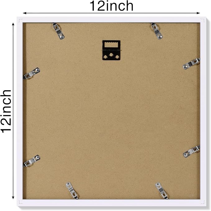 Vittanly 12x12 Picture Frames Set of 4, Display Pictures 8x8 with Mat or 12x12 without Mat, Gallery Frame for Wall Display, Engineered Wood with Shatter Resistant Plexiglass, White