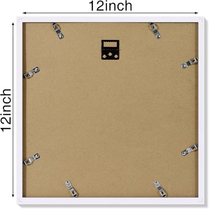Vittanly 12x12 Picture Frames Set of 4, Display Pictures 8x8 with Mat or 12x12 without Mat, Gallery Frame for Wall Display, Engineered Wood with Shatter Resistant Plexiglass, White