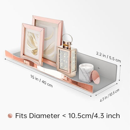 YMVV 15.7 in Large Rose Golden Reflective Acrylic Mounted Floating Shelf, Perfume Organizer Shelf, Modern Bathroom Storage Toy Display Organizer Decor 4 Pack