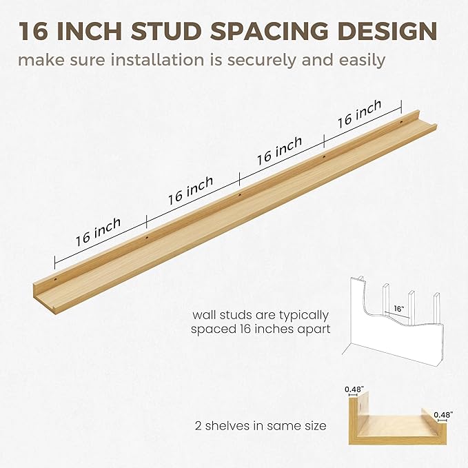 Axeman 72 Inch Floating Shelves | Picture Ledge Shelf Set of 2 | Oak Wall Shelves with Lip | Oak Picture Shelf for Wall with Ledge | Photo Ledges 72 Inch