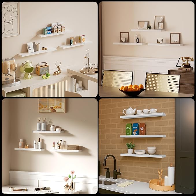 Floating Shelves for Wall, Bathroom Shelves Over Toilet, Wall Shelves & Book Shelf for Room, Hanging Shelf, Modern Wooden Mounted Floating Shelves, 24x7x1.5 in (White, Set of 3)