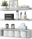 WOPITUES Floating Shelves for Wall 24 inch with Cube Shelf, Wall Shelves with Metal Rail for Decor, Bathroom Organizers and Storage, Over Toilet Shelves for Bathroom, Toilet Paper-White&Gold